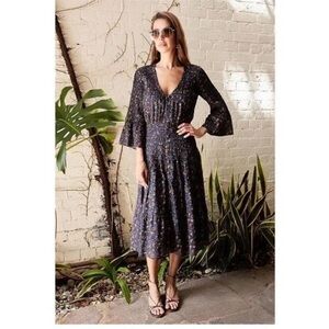 Veronica Beard Blue Shireen Vine-floral Dress Sz 6